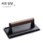 긴 철판 압착 코팅 무판 고기 정사각형 층 체크 무늬 주철판 무코팅 그릴 플레이트 스테이크 프레스 플레이트 너도밤나무 손잡이 - 이미지 3