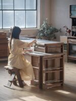 [얀스타일 룸] 꽃 클러스터 아일랜드 테이블과 회전식 식탁이 통합된 견고한 원목 앤틱 스타일 소형 아파트 홈을 맞춤 제작할 수 있습니다 - 이미지 5