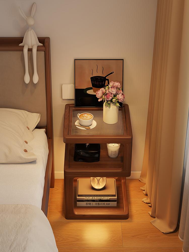 main_901131760823_0-1 유도등이 있는 중고 원목 침대 옆 탁자, 좁은 측면을 대체하는 창의적인 사이드 테이블, 복고풍 침실 사이드 캐비닛 3단 침대 옆 탁자 - 이미지 1