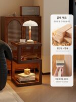 유도등이 있는 중고 원목 침대 옆 탁자, 좁은 측면을 대체하는 창의적인 사이드 테이블, 복고풍 침실 사이드 캐비닛 3단 침대 옆 탁자 - 이미지 2