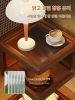 유도등이 있는 중고 원목 침대 옆 탁자, 좁은 측면을 대체하는 창의적인 사이드 테이블, 복고풍 침실 사이드 캐비닛 3단 침대 옆 탁자 - 이미지 3