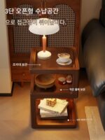 유도등이 있는 중고 원목 침대 옆 탁자, 좁은 측면을 대체하는 창의적인 사이드 테이블, 복고풍 침실 사이드 캐비닛 3단 침대 옆 탁자 - 이미지 4