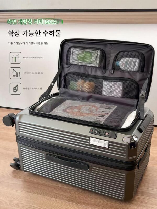 2025년 신제품 측면 개방형 깊은 수납공간 5륜 대용량 남성 및 여성용 32인치 확장형 여행용 트롤리 케이스 26