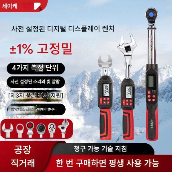 셀릭 디지털 디스플레이 토크 렌치 1단계 고정밀 토크 렌치 교체형 헤드 전자 토크 렌치 kg