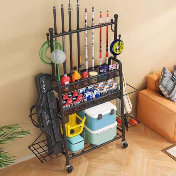낚싯대 보관대 바닥 이동형 카트 보관 낚시 상자 낚시 의자 낚시 우산 다기능 디스플레이 랙 낚시 장비