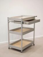 산업 스타일 자작나무 바다 보드 알루미늄 프로파일 이동식 트롤리 심플한 디자이너 커피 카트 소파 사이드 테이블