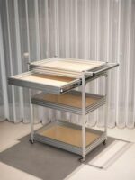 산업 스타일 자작나무 바다 보드 알루미늄 프로파일 이동식 트롤리 심플한 디자이너 커피 카트 소파 사이드 테이블 - 이미지 2