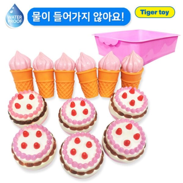 소프트 아이스크림,케익 소꿉세트12p + 소프트교구바구니(소)1개 (색상랜덤)