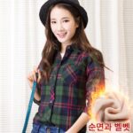 순면 플레드 따뜻한 셔츠 여성 긴팔 인치 가을 겨울 새로운 베이스 플러스 벨벳 두꺼운 슬림핏 대형 사이즈 여성 셔츠 - 이미지 3