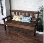 레트로 브라운 오래된 견고한 원목 소파 의자 발코니 레저 의자 등받이 의자 거실 3인용 견고한 원목 벤치