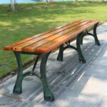 공원 의자 야외 벤치 철제 긴 의자 안뜰 레저 부식 방지 원목 등받이 정사각형 정원 로우 의자 벤치 - 이미지 3