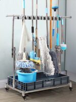 분리형 걸레걸이 스테인리스 스틸 걸레걸이 바닥 수납 선반 청소 도구 선반 - 이미지 2