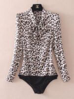 심플 베이직 새틴 프린트 레오파드 프린트 슬림 쉬폰 셔츠 여성 스타일리시하고 패셔너블한 원피스 셔츠 신상품