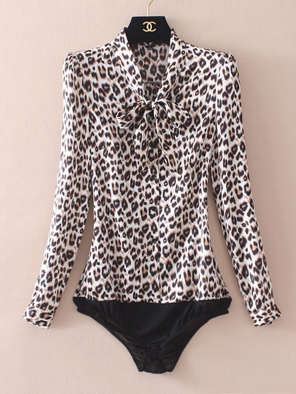 심플 베이직 새틴 프린트 레오파드 프린트 슬림 쉬폰 셔츠 여성 스타일리시하고 패셔너블한 원피스 셔츠 신상품