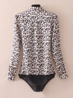 심플 베이직 새틴 프린트 레오파드 프린트 슬림 쉬폰 셔츠 여성 스타일리시하고 패셔너블한 원피스 셔츠 신상품 - 이미지 3