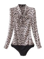 심플 베이직 새틴 프린트 레오파드 프린트 슬림 쉬폰 셔츠 여성 스타일리시하고 패셔너블한 원피스 셔츠 신상품 - 이미지 5