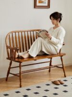 미국산 원목 홈 등받이 의자 식탁 의자 긴 의자 긴 벤치 벤치 벤치 발코니 레트로 더블 의자 - 이미지 2