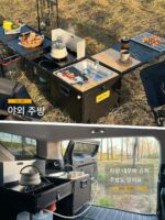 Jansen 야외 모바일 주방 차량 다기능 소형 주방 ​​상자 캠핑 피크닉 스토브 바베큐 접이식 테이블 휴대용 휠 - 이미지 3