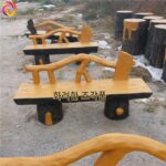 시멘트 모조 목재 벤치 콘크리트 벤치 벤치 레스트 레저 백 의자 공원 야외 정원 벤치 벤치 - 이미지 3