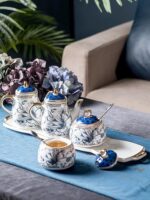 고가치 크리에이티브 가정용 세라믹 조미료 병 오일, 소금, 소스 및 식초 냄비 고급 주방 조미료 상자 보관 조합 세트 - 이미지 2