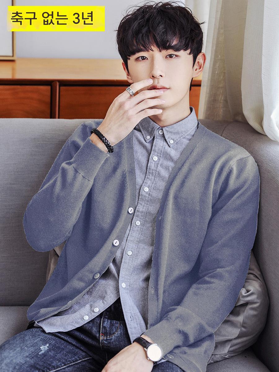 main_628528487321_0 가을 회색 스웨터 남성 니트 카디건 재킷 캐주얼 봄 가을 얇은 V넥 중년 및 노인의 따뜻함을 유지하는 최고의 옷 - 이미지 1