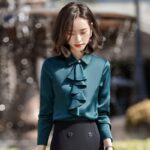 여성용 고급 원피스 셔츠, 니치 프렌치 스타일, 고급 아세테이트 새틴 점프수트, 2023년 봄 - 이미지 2