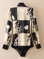 신축성 있는 새틴 안티실크 유럽 및 미국 꽃무늬 쉬폰 탑 셔츠 노출 방지 원피스 고급 셔츠 - 이미지 2