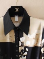 신축성 있는 새틴 안티실크 유럽 및 미국 꽃무늬 쉬폰 탑 셔츠 노출 방지 원피스 고급 셔츠 - 이미지 3