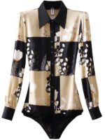 신축성 있는 새틴 안티실크 유럽 및 미국 꽃무늬 쉬폰 탑 셔츠 노출 방지 원피스 고급 셔츠 - 이미지 5