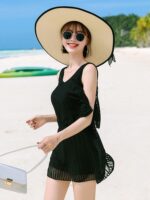 여성 피부 친화적인 블랙 수영복, 요정 같은 보수적인 2025년 신작 스타일, 슬림하고 작은 가슴을 가리는, 온천욕에 적합 - 이미지 2