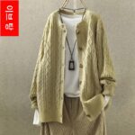 여성용 스웨터 재킷 카디건 짧은 복고풍 문학적 라운드 넥 다용도 캐주얼 긴 니트 스웨터 아우터 봄과 가을 - 이미지 2