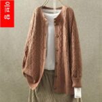 여성용 스웨터 재킷 카디건 짧은 복고풍 문학적 라운드 넥 다용도 캐주얼 긴 니트 스웨터 아우터 봄과 가을 - 이미지 4