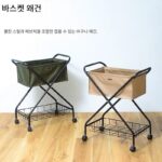 3가지 색상 ~ 바퀴 달린 일본식 접이식 수납 카트 일본식 복고풍 캔버스 수납 바구니 와이어 바구니 다이닝 카트
