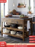 미국식 컨트리 사이드보드 견고한 목재 산업 스타일 티 캐비닛 주방 수납 캐비닛 센터 아일랜드 조리대 조리대 캐비닛