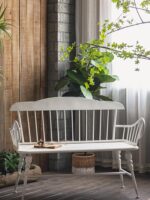 북유럽 스타일 야외 철제 아트 테이블과 의자 발코니 정원 의자 흰색 벤치 등받이 소파 의자 스툴