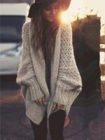 2025년 봄 여성용 중간 길이 숄 루즈 홀로우 니트 카디건 케이프 배트 슬리브 스웨터 재킷