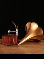 복고풍의 고풍스러운 축음기 모델 장식품 비닐 레코드 플레이어 홈 소프트 장식 사진 소품 거실 장식 - 이미지 5