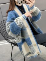 밍크 플리스 니트 카디건 재킷 여성 가을 ​​의류 2025년 신상품 루즈 여성 스웨터 트렌디 가을 겨울 올매치 두꺼운