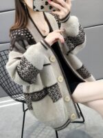 밍크 플리스 니트 카디건 재킷 여성 가을 ​​의류 2025년 신상품 루즈 여성 스웨터 트렌디 가을 겨울 올매치 두꺼운 - 이미지 2