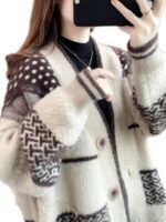 밍크 플리스 니트 카디건 재킷 여성 가을 ​​의류 2025년 신상품 루즈 여성 스웨터 트렌디 가을 겨울 올매치 두꺼운 - 이미지 5