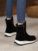 클리어런스 세일] 모피와 가죽 소재의 여성용 겨울 스노우 부츠, 벨벳과 두꺼운 밑창의 방수 앵클 부츠, 짧은 튜브 코튼 슈즈 - 이미지 2