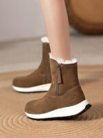 클리어런스 세일] 모피와 가죽 소재의 여성용 겨울 스노우 부츠, 벨벳과 두꺼운 밑창의 방수 앵클 부츠, 짧은 튜브 코튼 슈즈 - 이미지 3