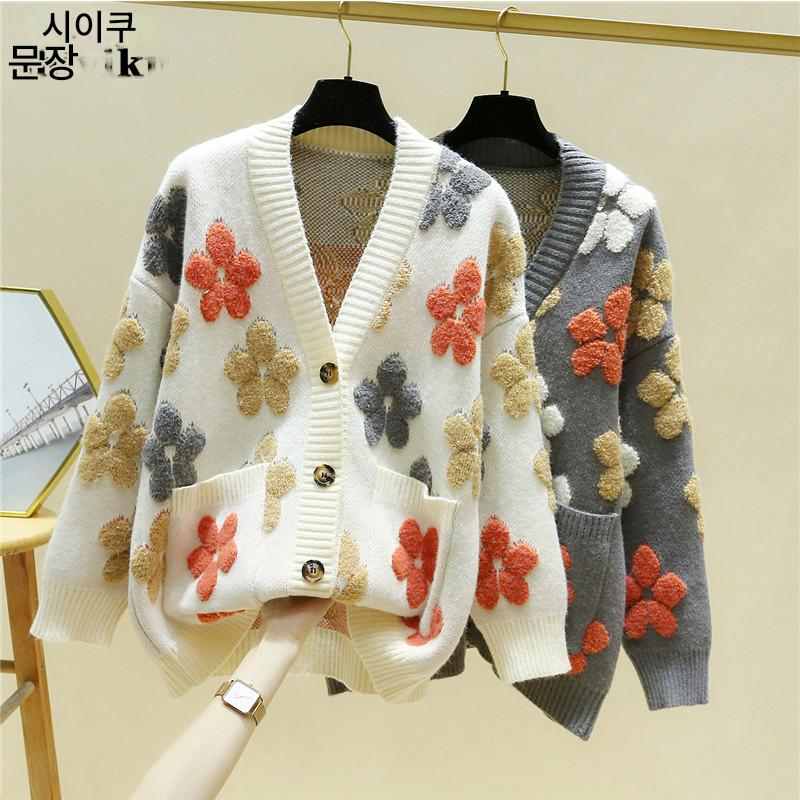 main_668610821647_0 여성 니트 스웨터 재킷 2025년 신상품 봄 가을 스웨터 카디건 레이지 스타일 루즈 에이징 롱슬리브 V넥 탑 - 이미지 1