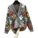 여성 니트 스웨터 재킷 2025년 신상품 봄 가을 스웨터 카디건 레이지 스타일 루즈 에이징 롱슬리브 V넥 탑 - 이미지 5