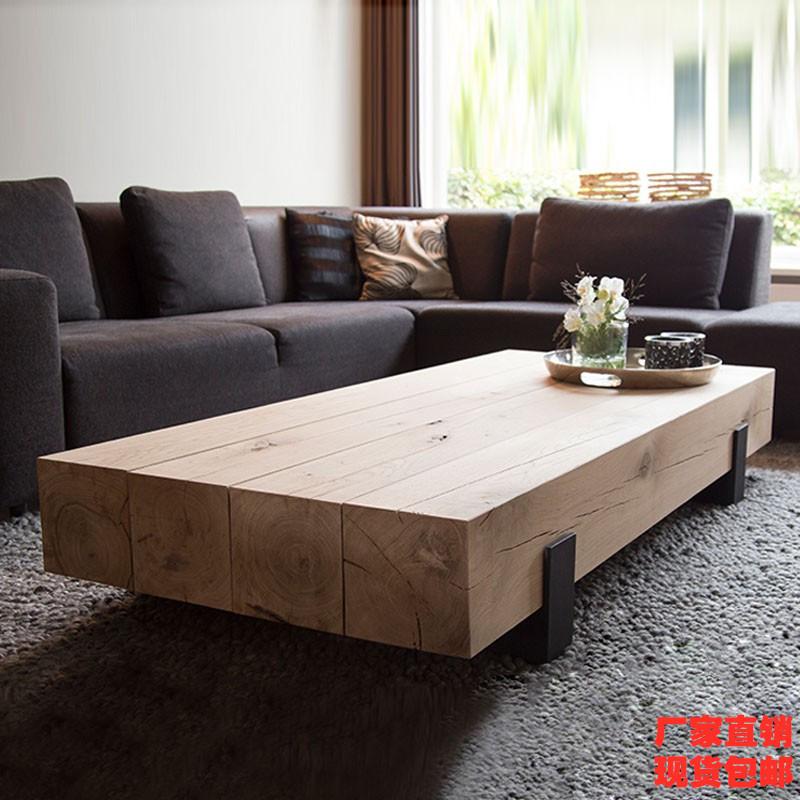 main_669143158767_0 와비사비 스타일 원목 커피 테이블 가정용 티 테이블 소형 아파트 거실 철제 아트 레트로 사각형 원목 조합 통나무 티 테이블 - 이미지 1