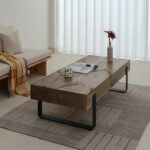 와비사비 스타일 원목 커피 테이블 가정용 티 테이블 소형 아파트 거실 철제 아트 레트로 사각형 원목 조합 통나무 티 테이블 - 이미지 3