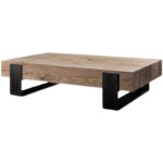 와비사비 스타일 원목 커피 테이블 가정용 티 테이블 소형 아파트 거실 철제 아트 레트로 사각형 원목 조합 통나무 티 테이블 - 이미지 5