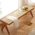 찬디가르 라탄 의자 북유럽 앤틱 원목 롱 벤치 홈스테이 의류 매장 레저 라탄 신발 교환 낮은 의자 침대 끝 - 이미지 4