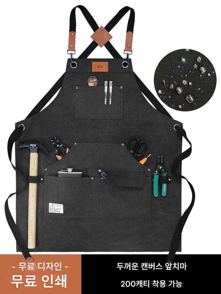 main_670522487843_0 남성용 유럽 및 미국 스타일 앞치마 두꺼운 캔버스 내마모성 및 방수 맞춤 로고 정원사 핸드메이드 세련된 데님 작업복 - 이미지 1