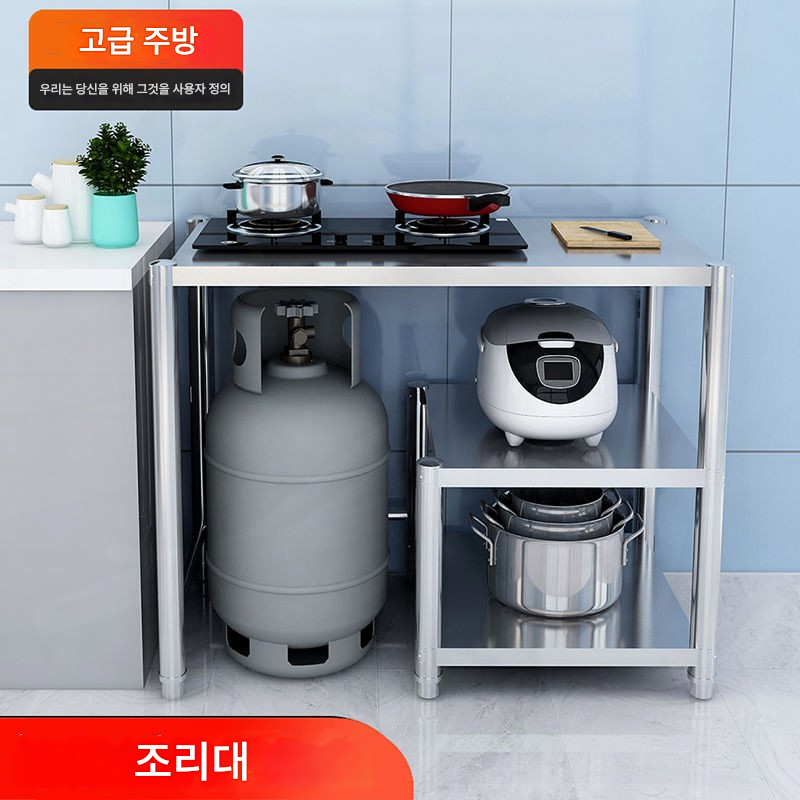 main_671249901188_0 가스레인지 랙 3단 조리대 스테인리스 스틸 주방 액화가스 랙 두꺼워진 수납 조리작업 주방테이블 - 이미지 1